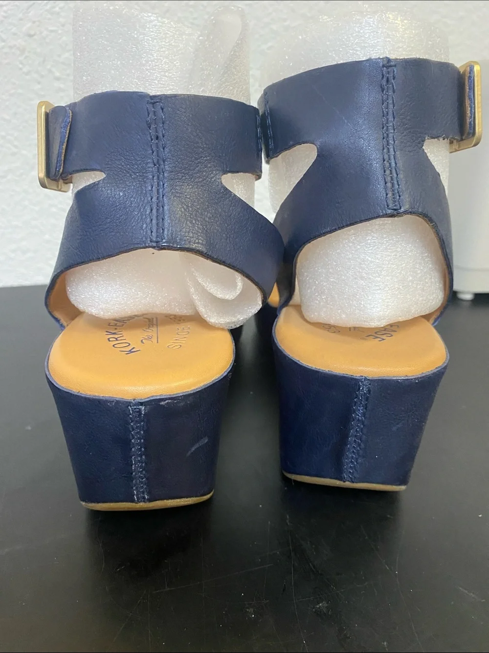 Kork-Ease Carolyne platform wedge sandals with an ankle strap in nave new 8